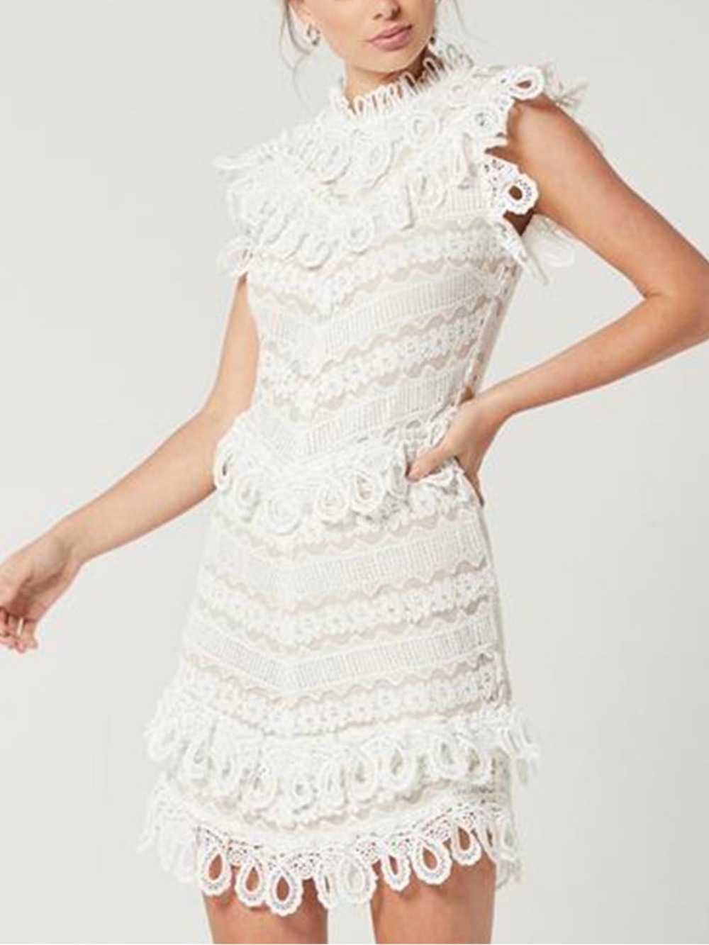 Elliatt Terrace White Lace Ruffle Mini Dress High Neck Bridal Event Size M